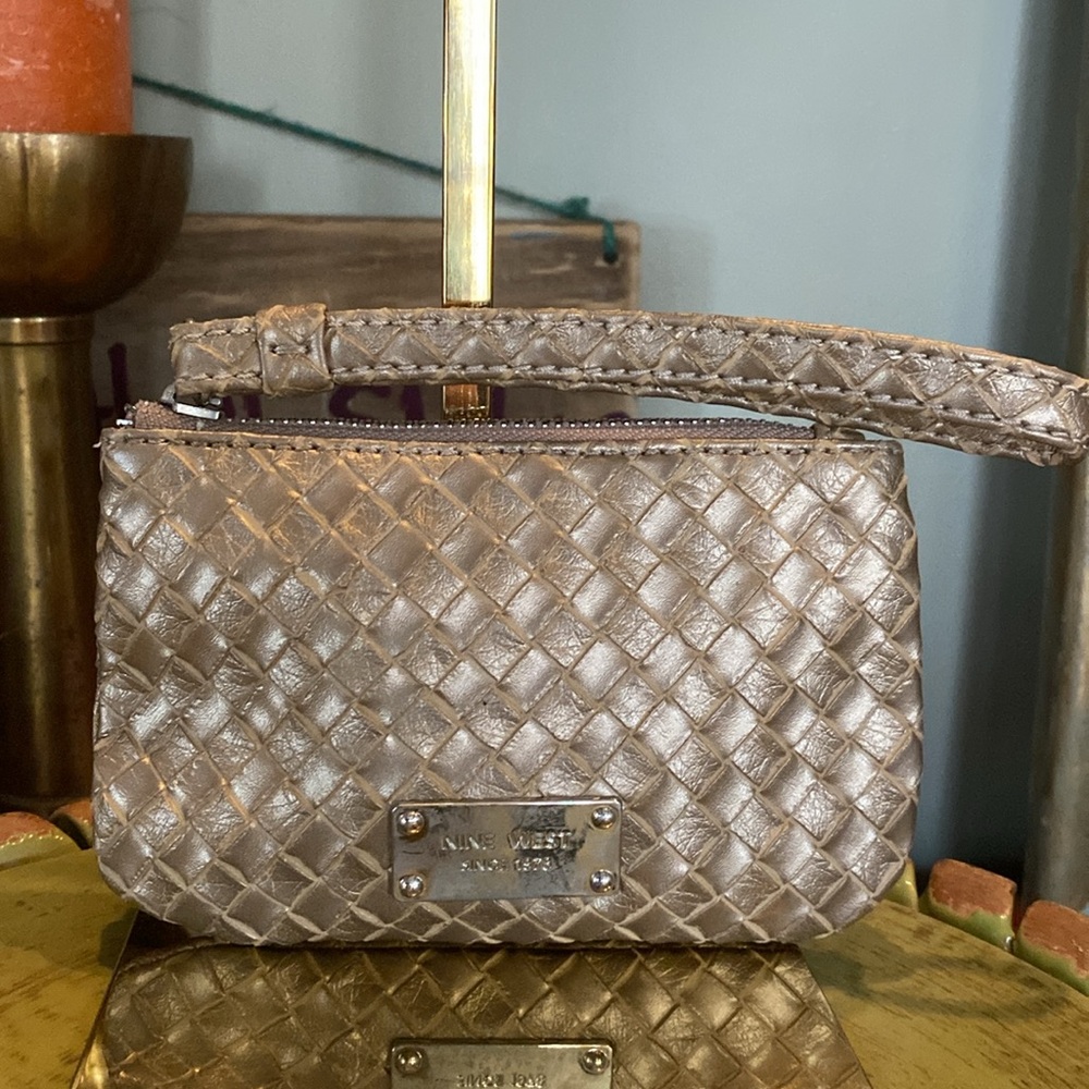 Nine West Woven Gold/Champagne Wristlet Mini Pocket Purse